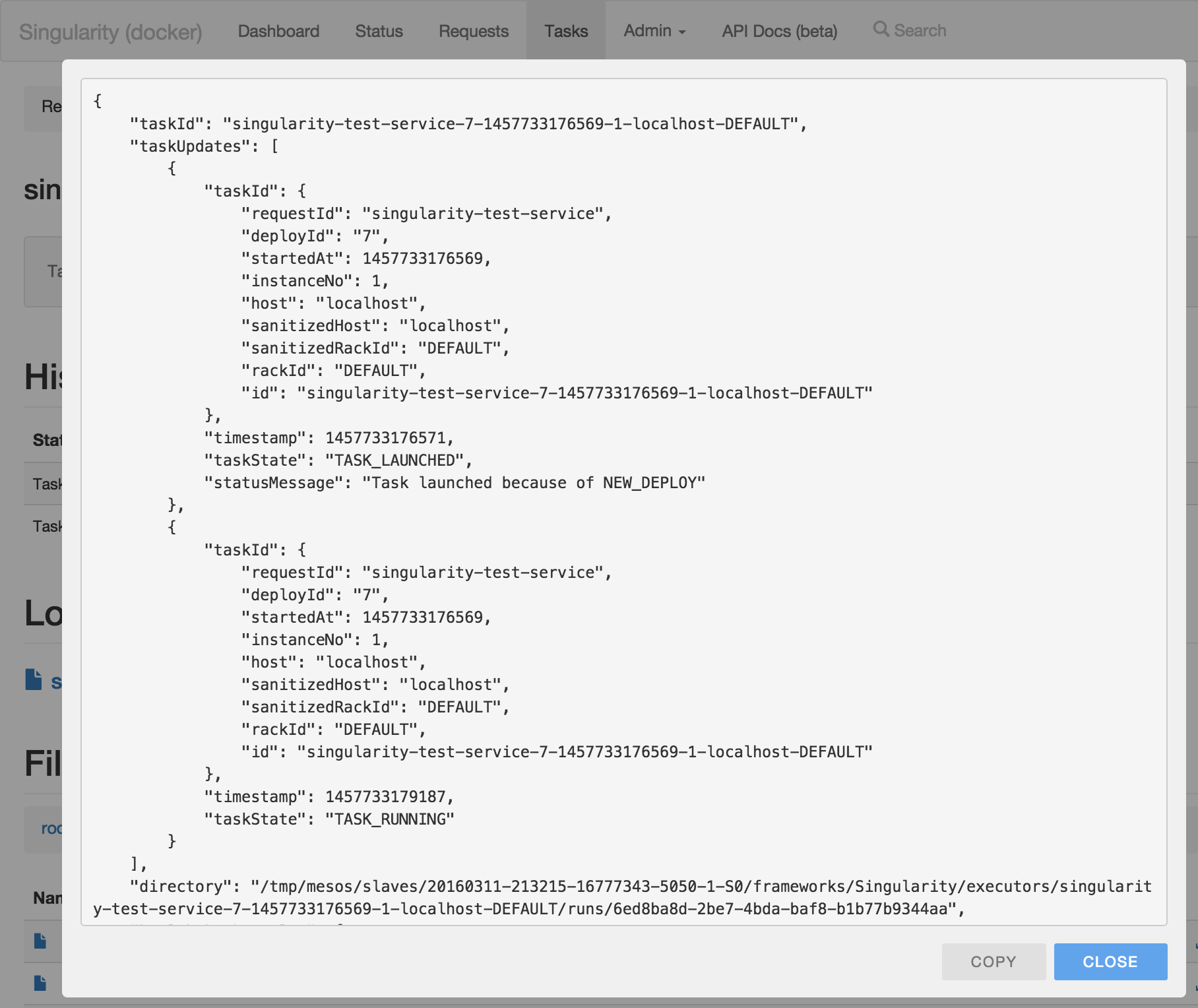 SingularityUI Task Status JSON output